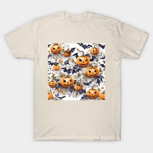 Halloween pumpkins and bats pattern T-Shirt